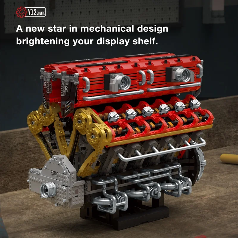 Juego de bloques de construcción técnicos V12, Kit de modelo de Motor, potencia de Motor, montaje mecánico, ladrillos, juguetes STEM, regalo de cumpleaños para niños ​   Adulto