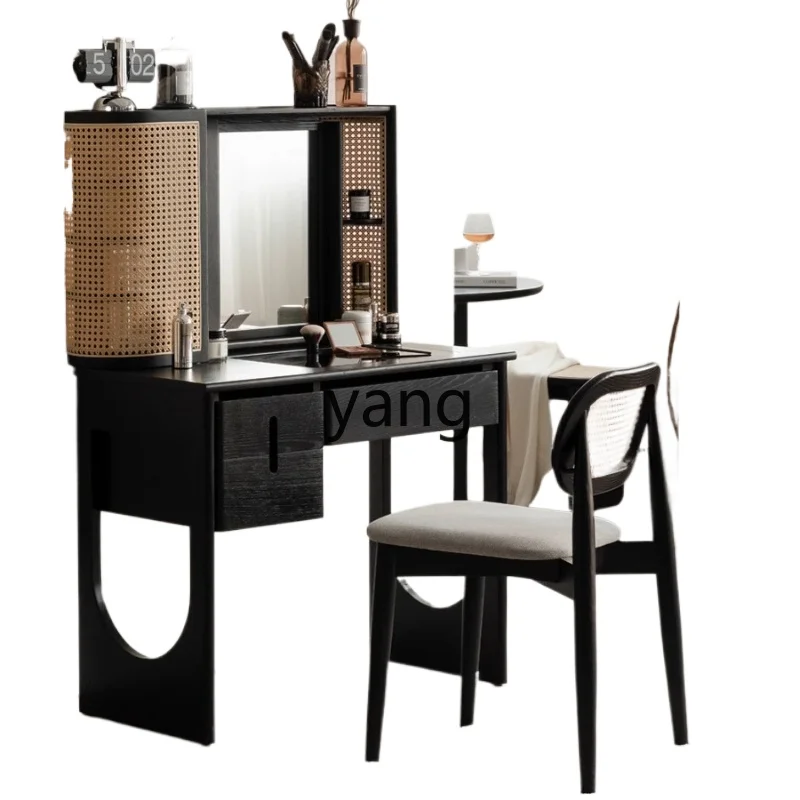 LMM retro rattan dresser bedroom storage integrated makeup table solid wood