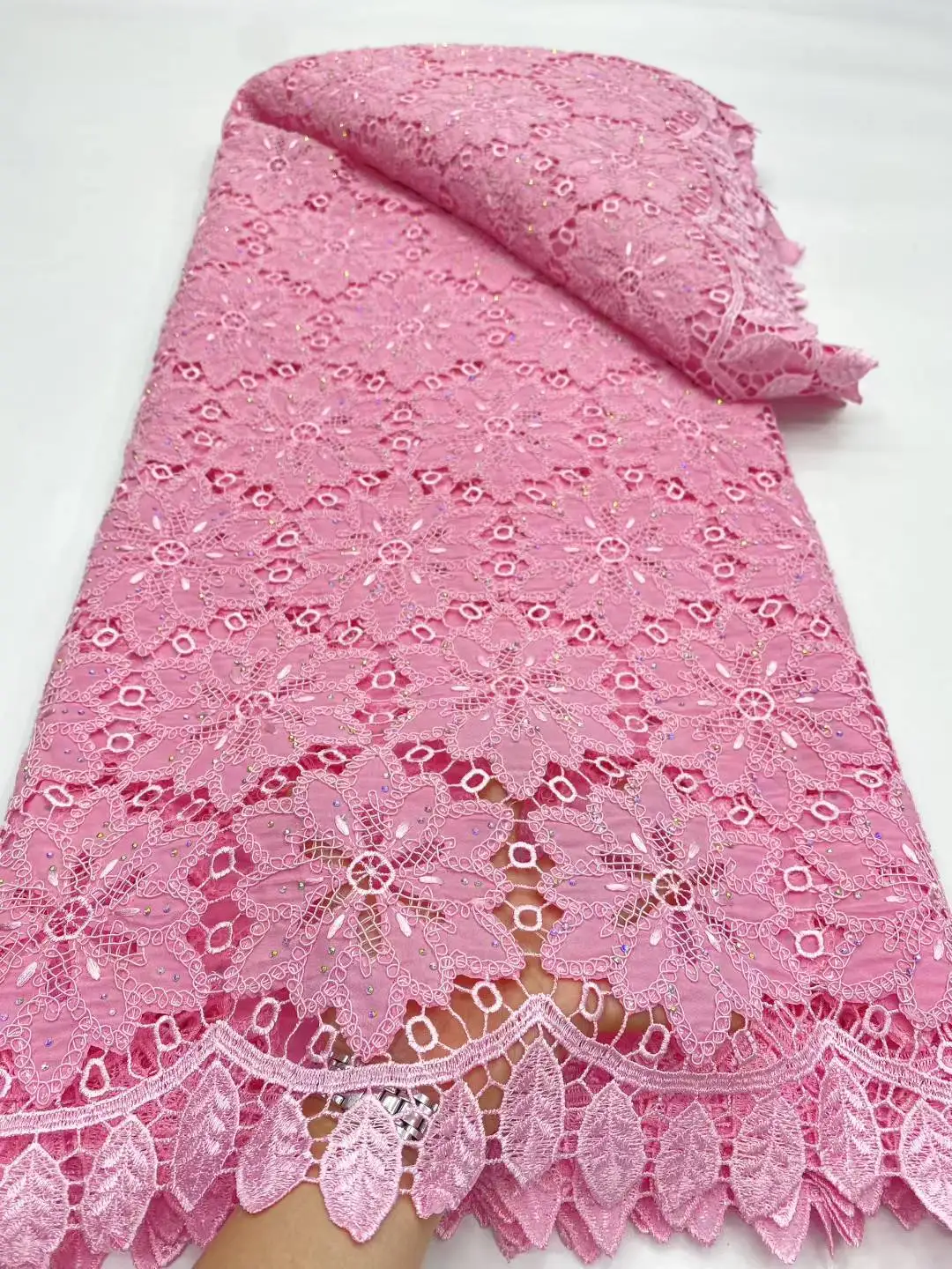 African 2025 High Quality Nigerian Sequins With Gemstone Lace French Tulle Lace Fabric For Party Dress Sewing