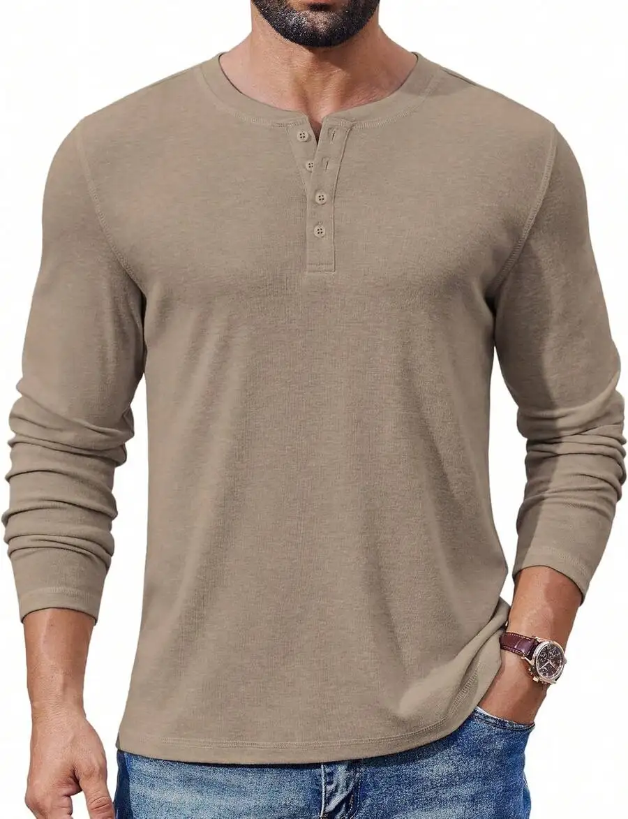 Mens Long Sleeve Henley Shirt Lightweight Casual Basic Pullover