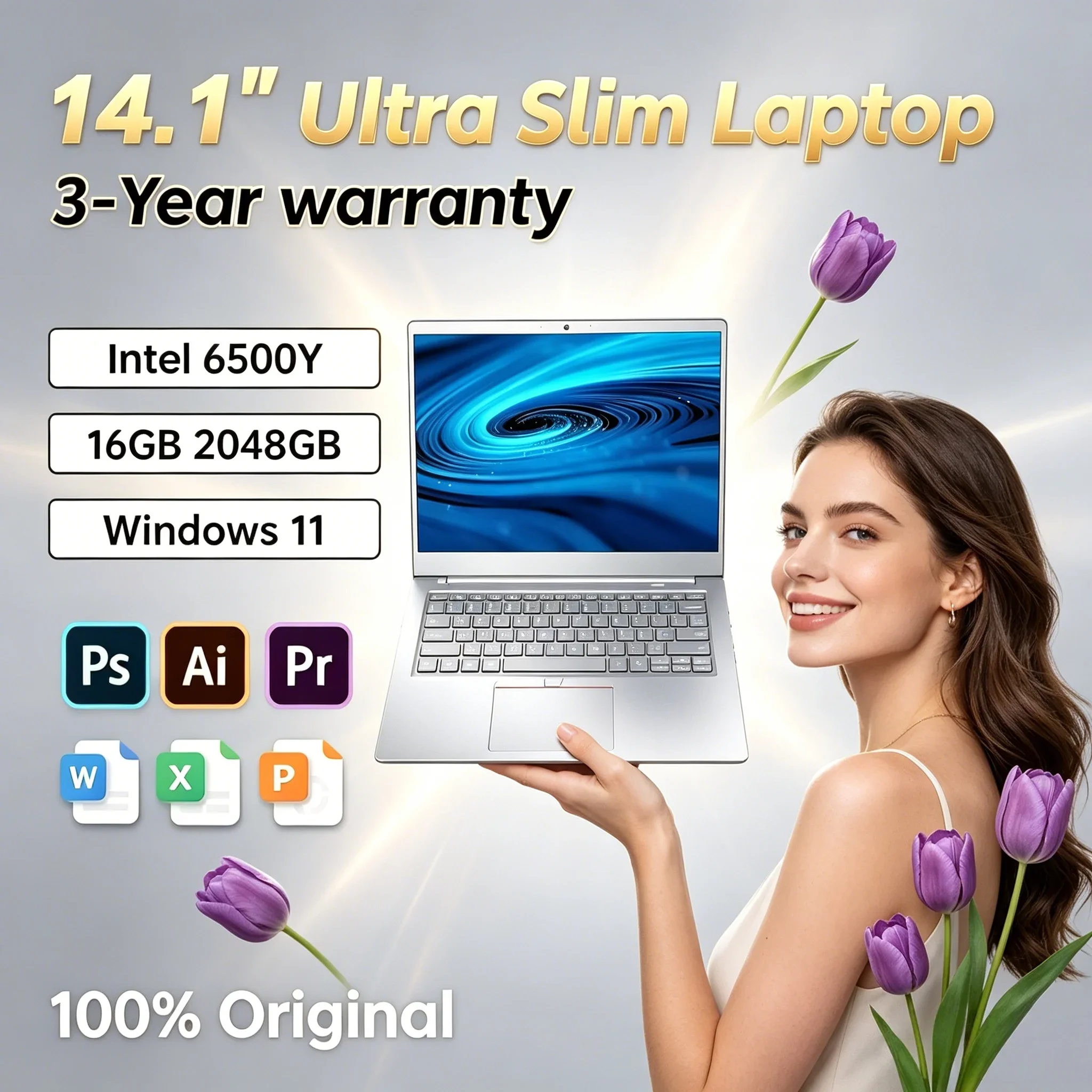 

Lightweight 14.1" Laptop Intel 6500Y 32GB 2TB SSD 5000mAh Windows 11 Fingerprint Backlit Keyboard Gaming Notebook
