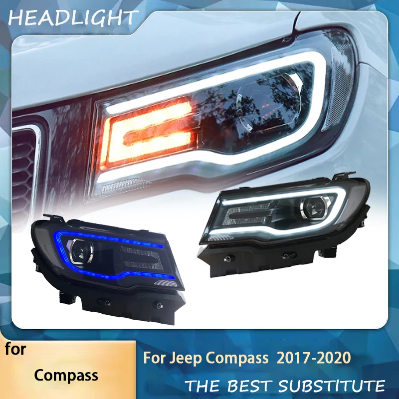 Car Lights for Jeep Compass LED Headlight 2017 2018 2019 2021 Grand Cherokee Head Lamp Drl Projector Lens Automotive Accessories