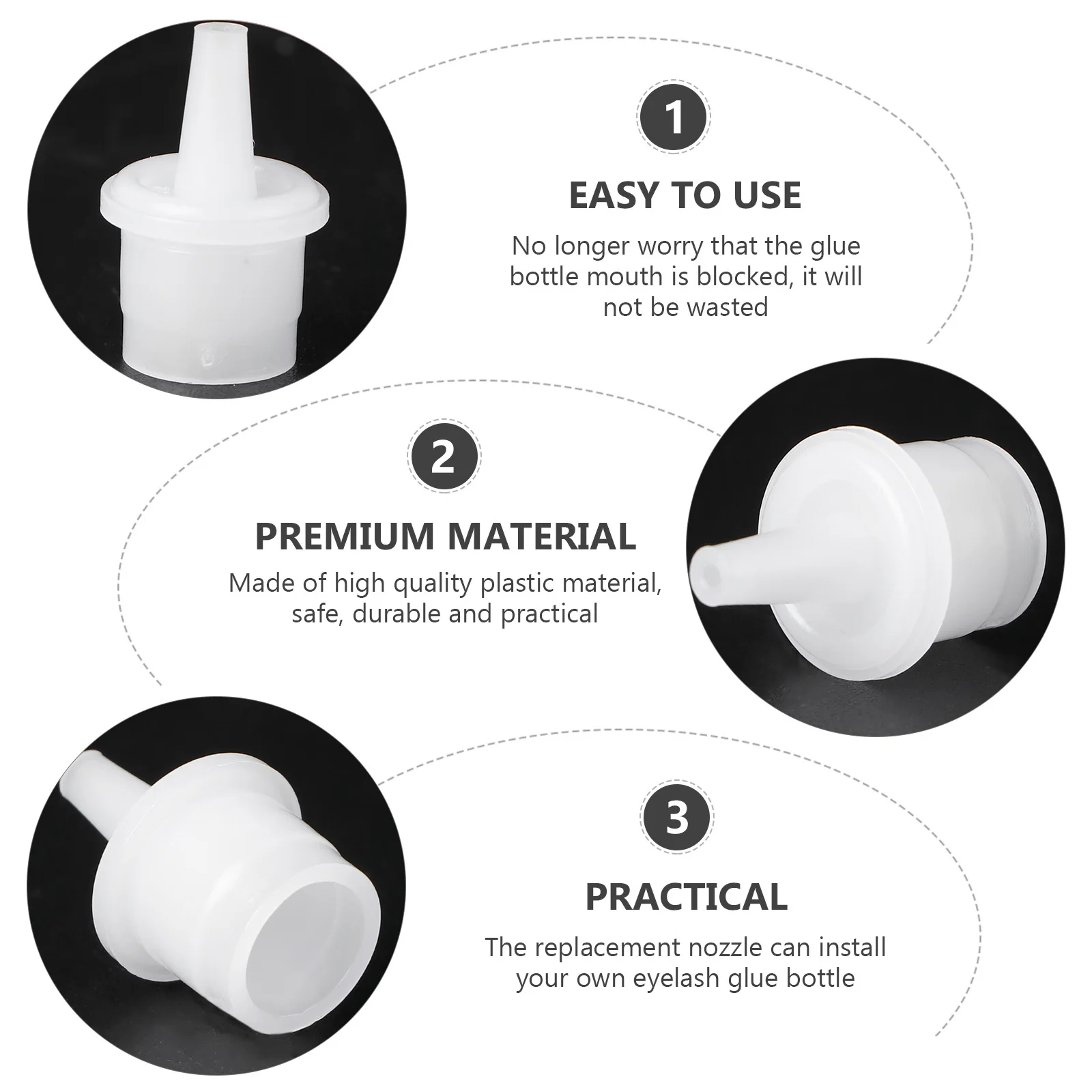 Minkissy 20 pièces outils d'extension de cils buse de colle à cils remplacement universel pour faux cils conseils adhésifs usage professionnel