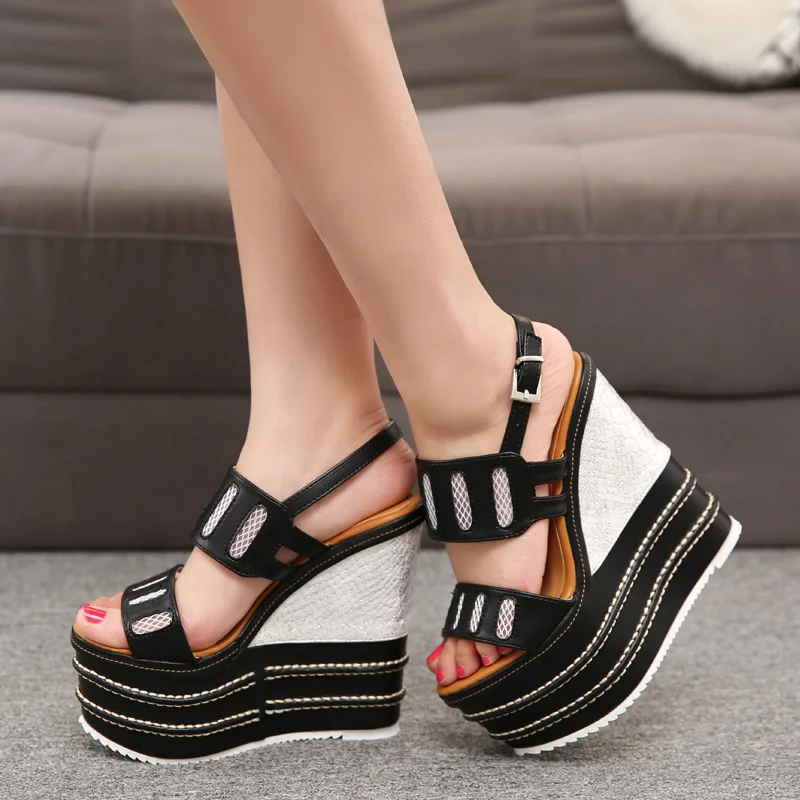 16cm New summer high heel sandals, women\'s shoes, thick soles, fashion wedge heels, European and American high platform shoes