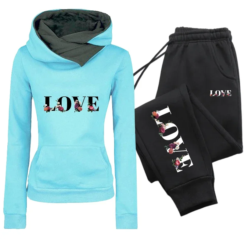 Quality Women's Tracksuit Love Print Casual Hoodie Sweatshirts Outdoors Sports Jogging Clothing Autumn Winter Fashion Sportswear