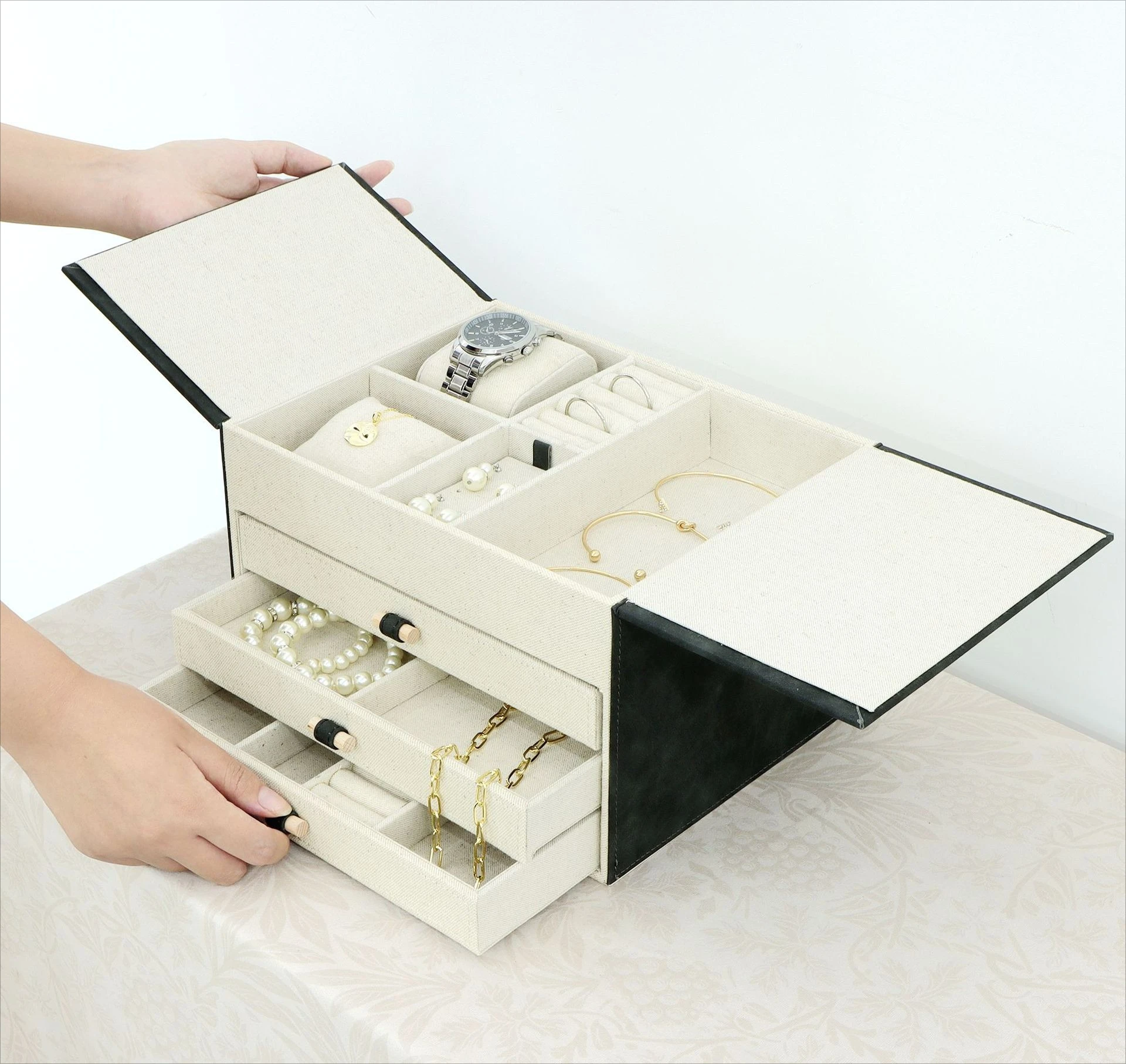 

High End Large Capacity Jewelry Box, Wooden Jewelry and Headwear Storage Box