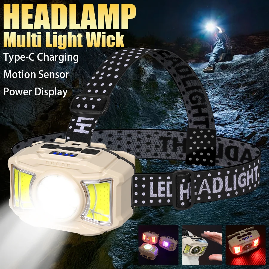 

Powerful LED HeadlampTorch USB Rechargeable Flashlight Headlight Waterproof Head Light Camping Fishing Mining Light Lamp Torch