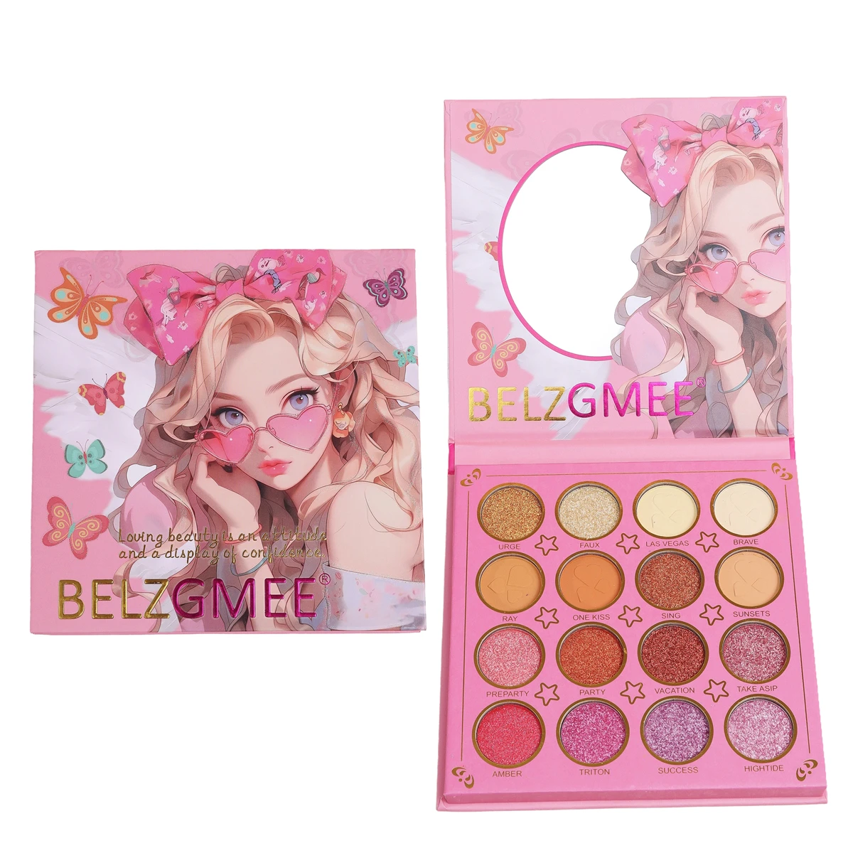 BELZGMEE 16 Colors Portable Matte Eyeshadow Palette Book with Mirror Glitter Shimmer Blush Professional Makeup for Face Eyes