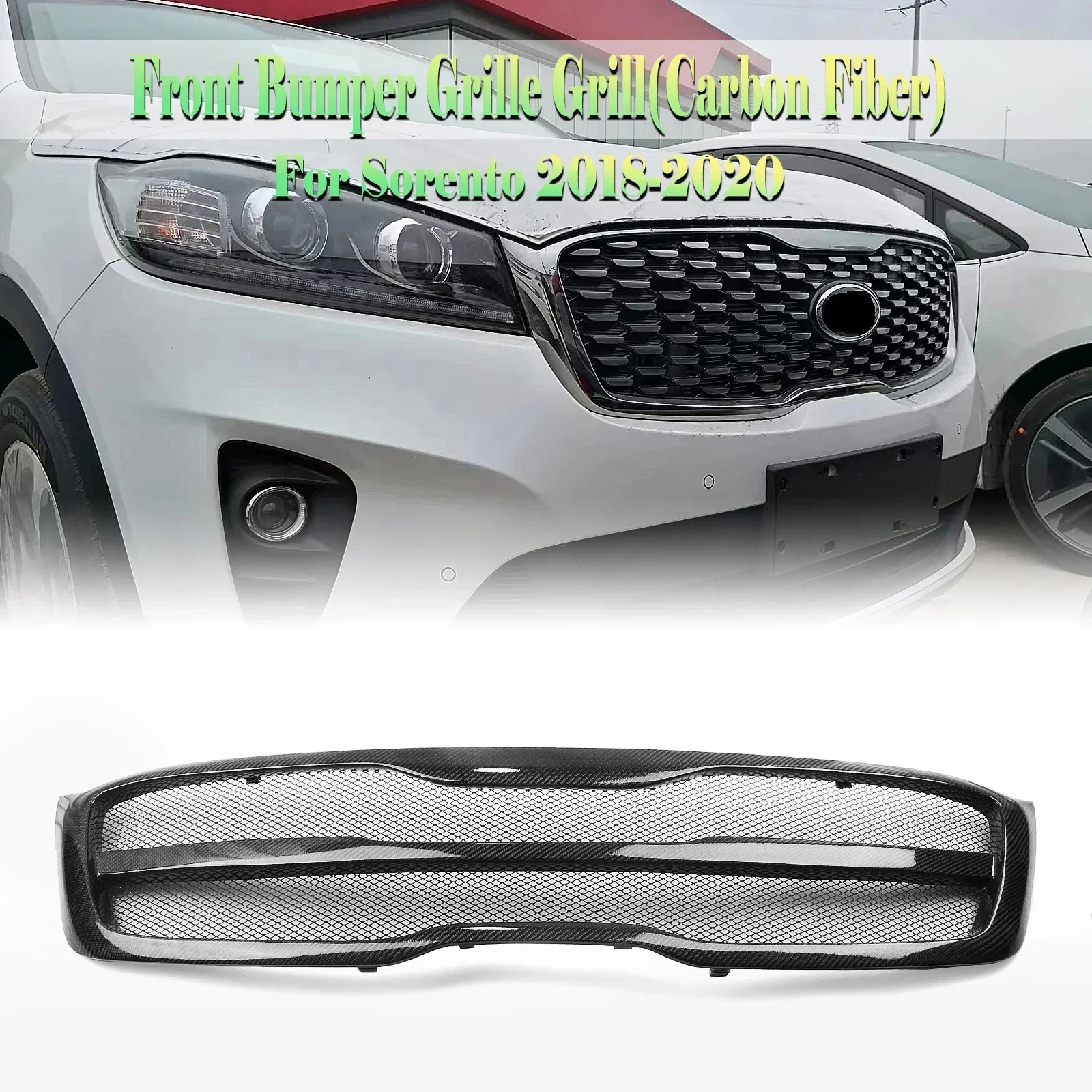 New！ Front Grille Racing Grill For Kia Sorento 2018 2019 2020 Real Carbon Fiber/Fiberglass Car Upper Bumper Hood Mesh Grid Body