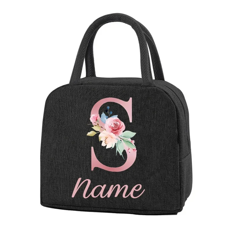 Personalized Name Thermal Lunch Box Insulated Canvas Lunch Bag for Women Custom Handbag Cooler Portable Kids Picnic Food Bags