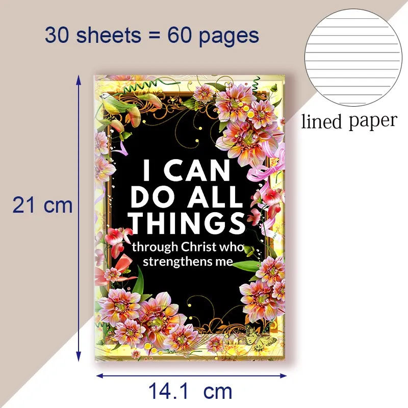 A5 Notebook Writing Note Book Philippians 4:13 Quote - I Can Do All Things Through Christ Who Strength Me - Christ Bible Faith
