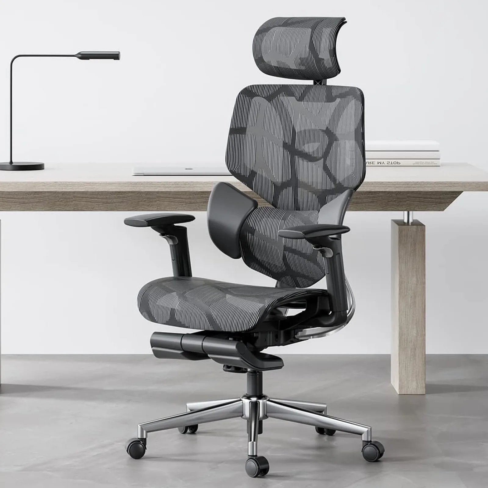 

US Ergonomic Office Chair with Elastic Adaptive Lumbar Support, High Back Office Chair with High-Density Mesh Backrest