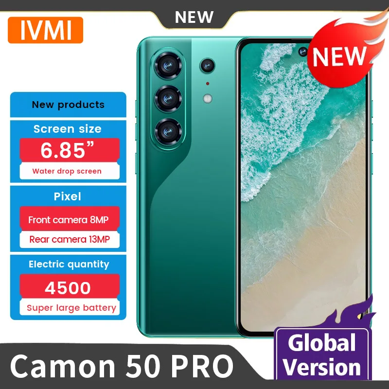 IVMI Camon50 Pro Curved Screen Smartphone Android 3GB RAM 16GB ROM Dual SIM GPS Google Play Store Face ID Unlock Mobile Phones