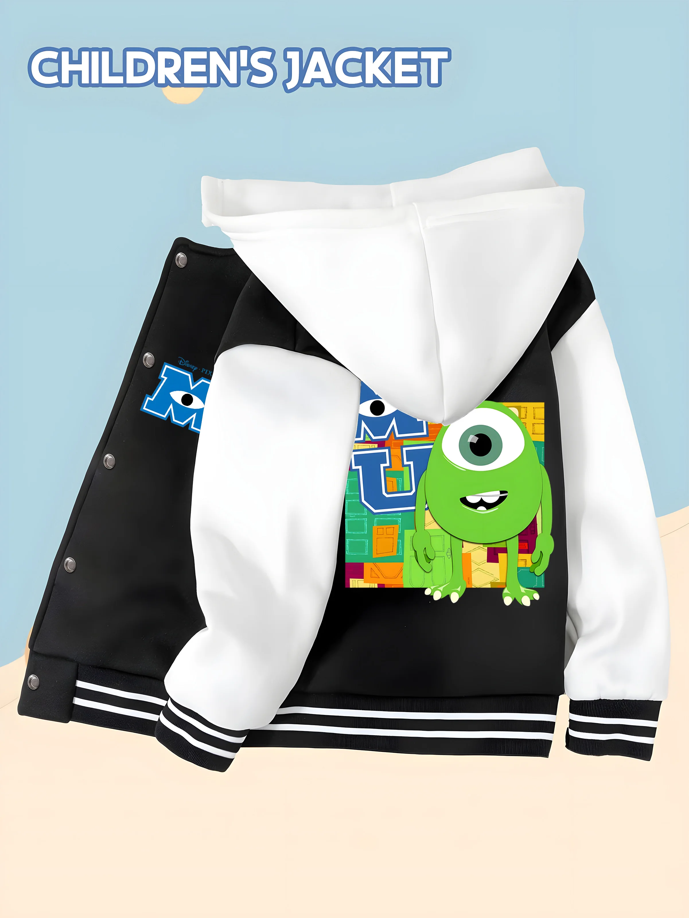 

MINISO Disney Monsters, Inc. Sulley Boys Baseball Jacket - Double-Sided Sulley "RARRRR" Print Trendy Fabric Soft to Wear