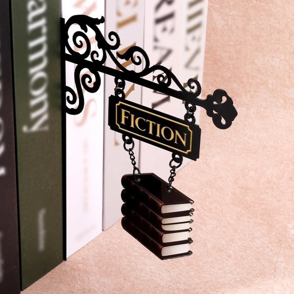 Creative Metal Book Divider Lightweight Book Pattern Library Wall Bookshelf Decorative Bookend Hanging Plaque Book Shelf