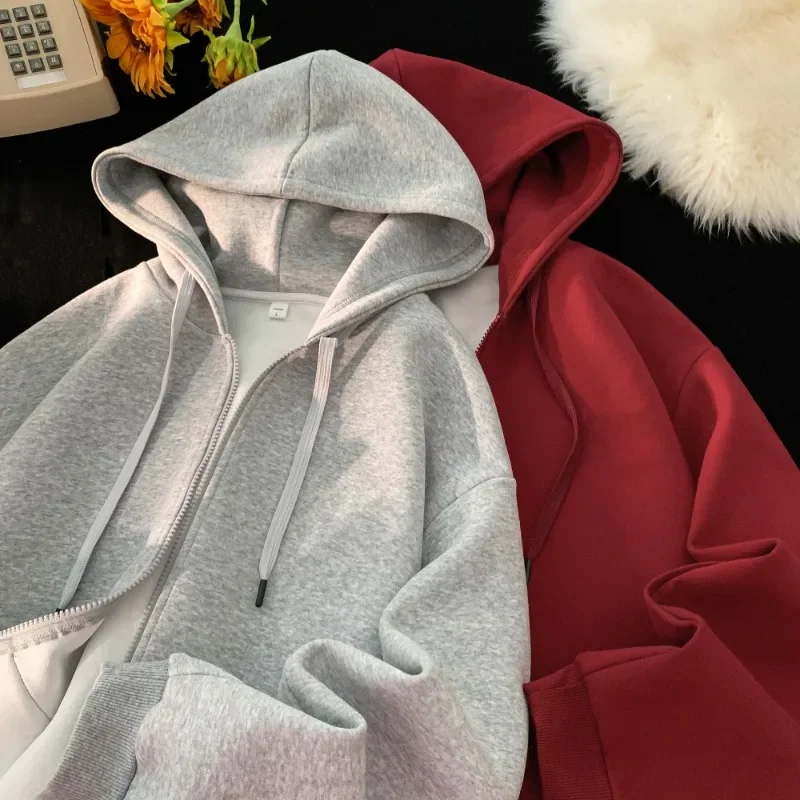 

Zip Hooded Sweatshirt Coat For Men Cotton Hoodie Basic Solid Color Casual Unisex Hoodies Male Clothing