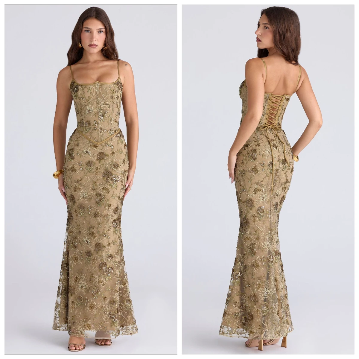 Retro Flora Pailletten Maxi Sling Jurk Dames Sexy Mouwloos Vetersluiting Vierkante Hals Bodycon Visstaartjurken 2026 Dames Feestjurken