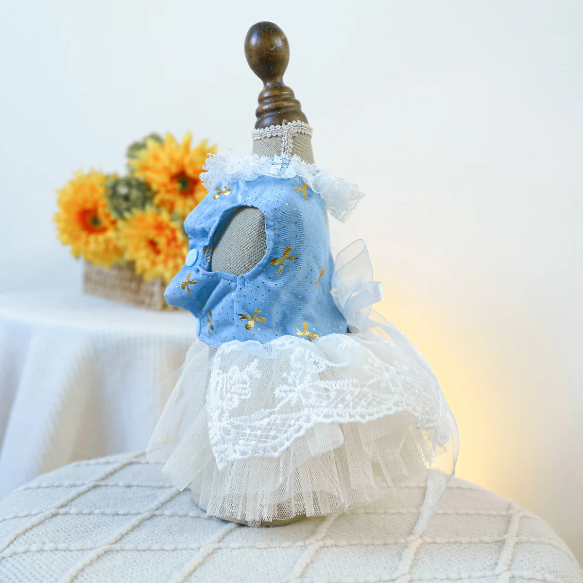 1PC pet clothing cat summer blue wedding dress princess dress with traction buckle suitable for small and medium-sized dogs