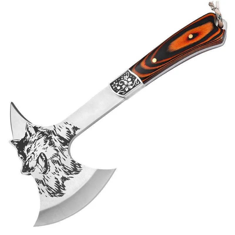 Outdoor Multi Purpose Axe Wolf Head Firefighting Bone Chopping Mountain Logging Survival Axe Camping Cutting Tool