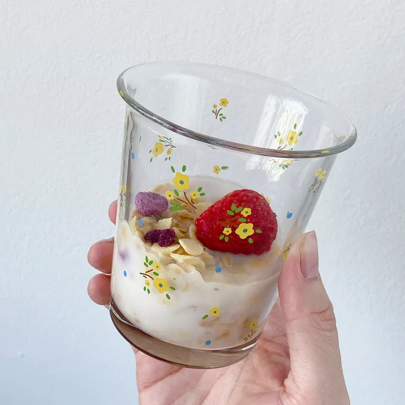 Korean ins air-cooled extract cup broken flower breakfast cup glass girl heart cup net red water coffee breakfast party cup