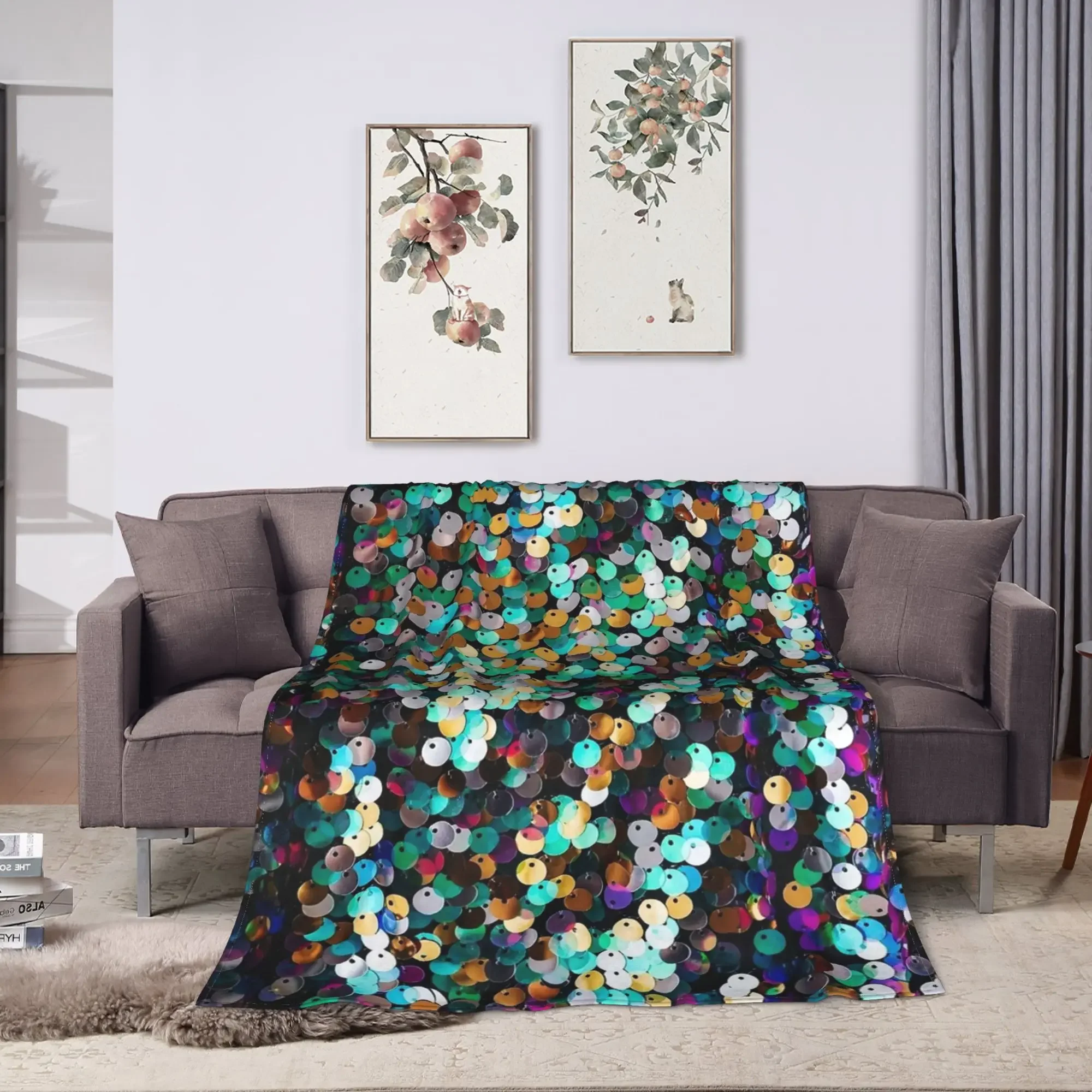 Sequins Print Soft Blankets  Picnic Plush Bedding Throws Print Home Decor Flannel Bedspread Sofa Bed Cover