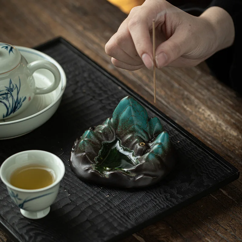 Thousand Li River Ceramic Rockery Incense Holder, Backflow Censer for Stick Cone Incense, Tea Room Desktop Decor
