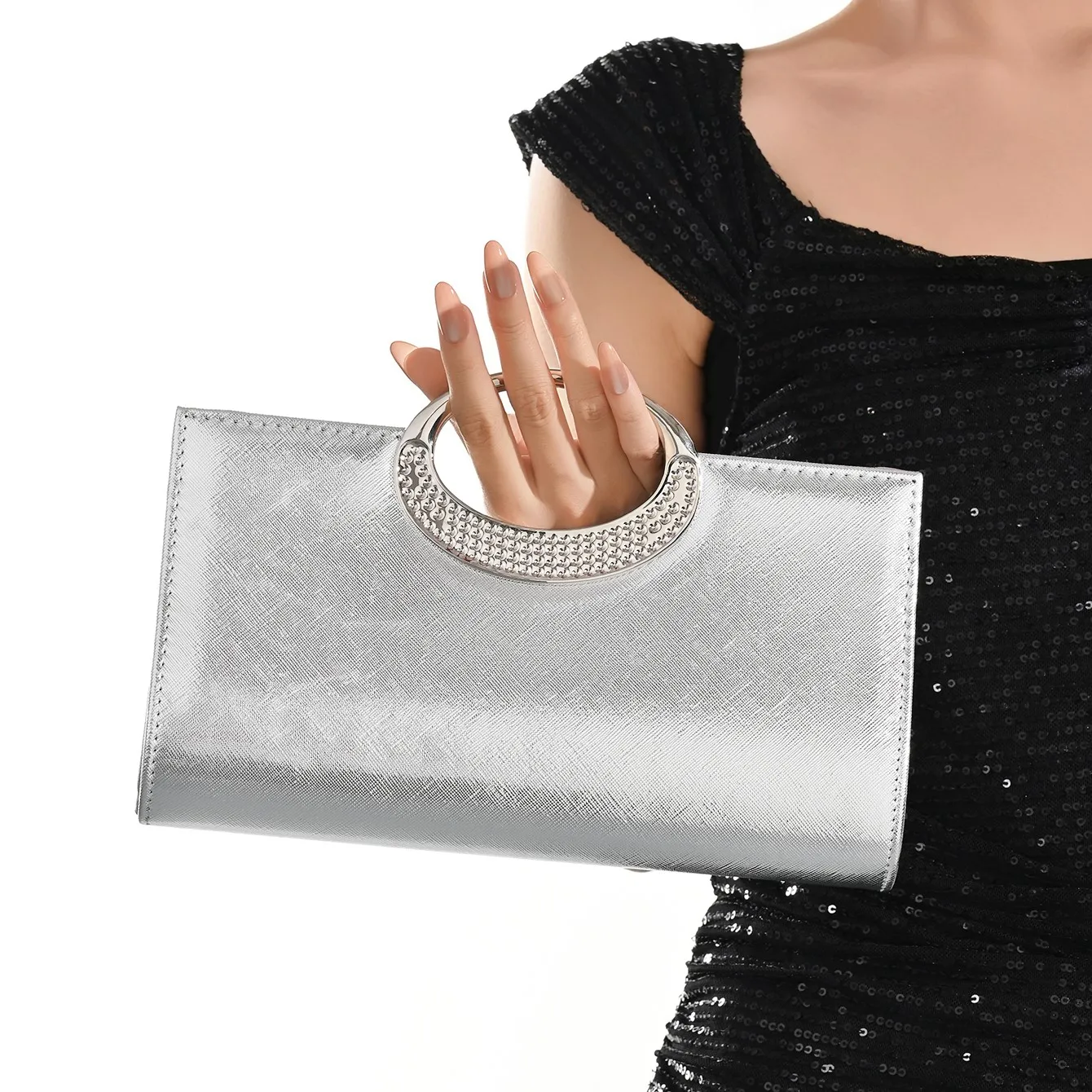 Women's Crystal Oval Handle Glitter Clutch for Women for Evening Occasions, Parties, Weddings, Cocktails, Proms, etc view 4