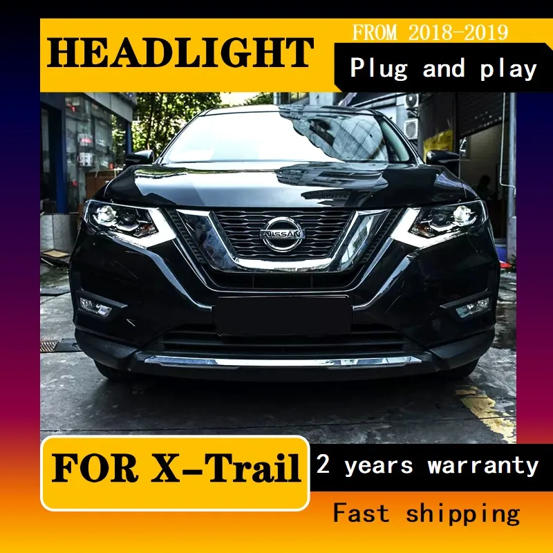 Car Styling for Nissan X-Trail LED Headlight 2017-2021 XTrail Head Lamp Drl Dynamic Signal Projector Lens Automotive Accessories