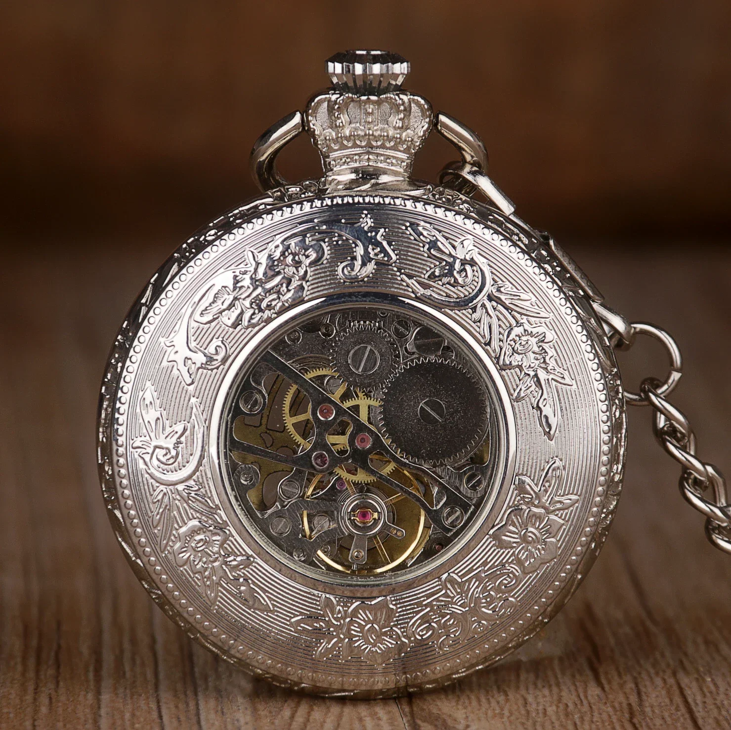 คลาสสิกเงินตัวเลขโรมัน Dial นาฬิกาพ็อกเก็ตนาฬิกาอัตโนมัติ Vintage Steampunk จี้ของขวัญ Reloj De Bolsillo