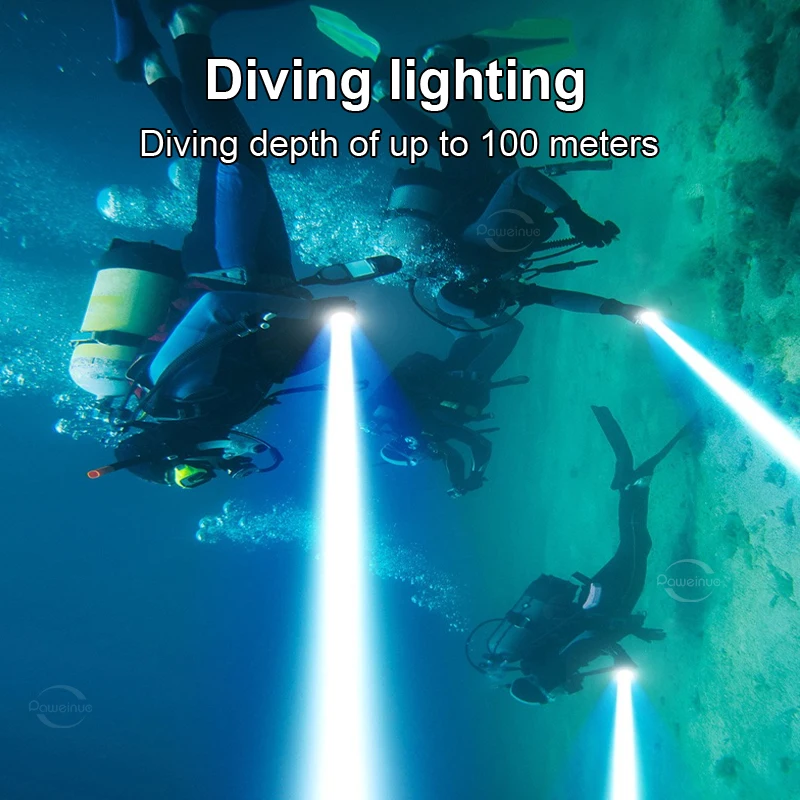 2024 White Light Led Diving Diver 100M Flashlight Xm-L T6 Led Torch Brightness Waterproof Underwater Lamp Torch 1000Lm Lantern