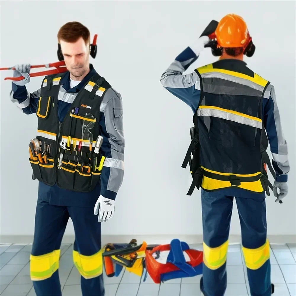 Heavy-Duty Tool Vest - Shoulder Strap Adjustable Body Tool Pouch Belt Vest Portable Multi-Pocket Electricians Carpenters