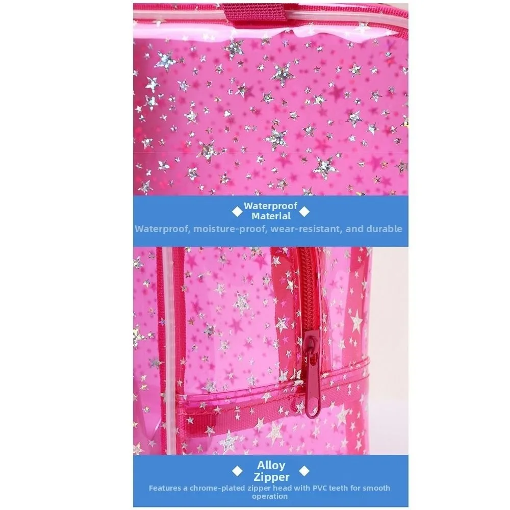 PVC Waterproof Transparent Makeup Bag Stars pattern Glitter Portable Cosmetic Pouch with Handle Large capacity Clear Travel Sack