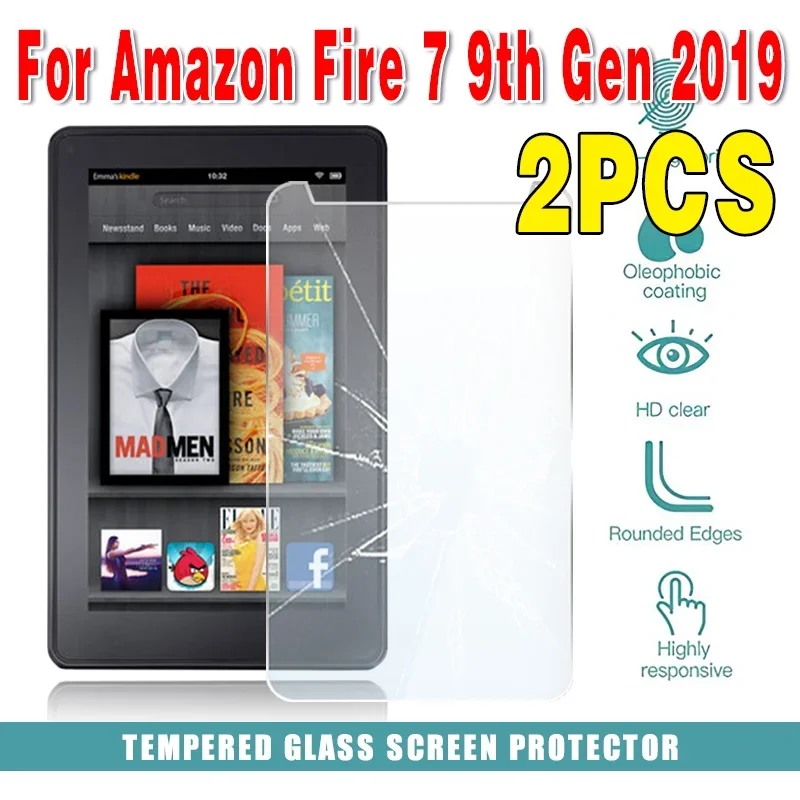 2Pcs Tablet Tempered Glass Screen Protector Cover for Fire 7 9th Gen 2019 Explosion-Proof Shatter Proof Screen Protective Film