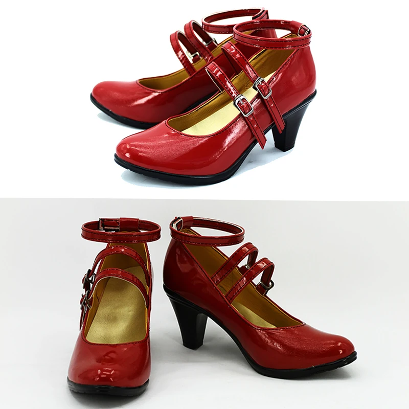 

Customize! Celestia Cosplay Red Shiny Leather elegant Anime Female Accessory High Heeled Cos Prop Shoes A