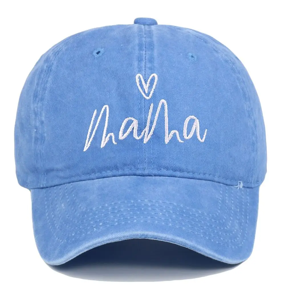 Fashion Washed Cotton Mama Heart Embroidery Caps Adjustable Breathable Baseball Cap Casual Vintage Outdoor Sunscreen Hats Gifts