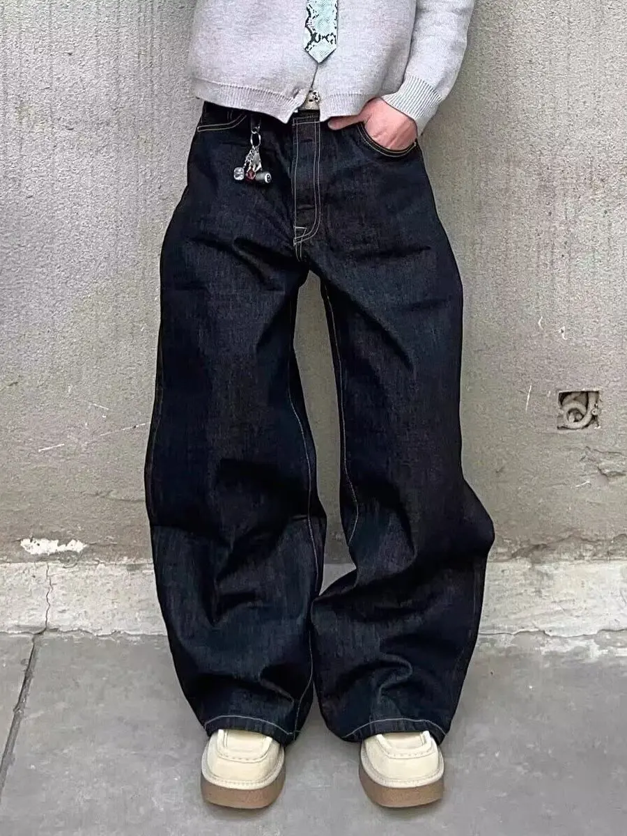 

Cleanfit American Retro Wide Leg Men's Jeans Casual Straight Leg Spring Autumn Loose Fit Versatile Bla Denim Pants
