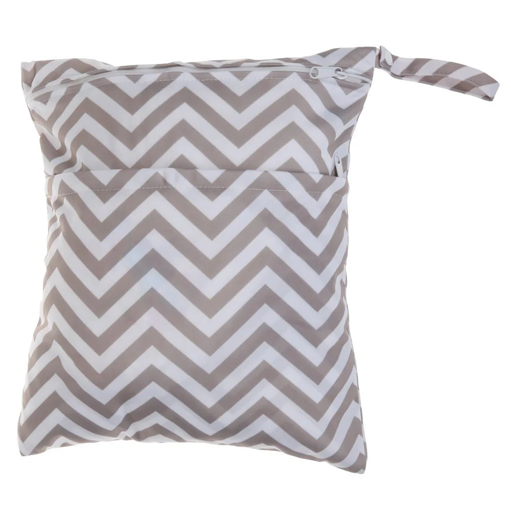 

Baby Diaper Bag Waterproof Nappy Pouch Resuable Wet Dry Dual Zipper Rainbow Grey Waved Easy Wash Infant Diaper Bag
