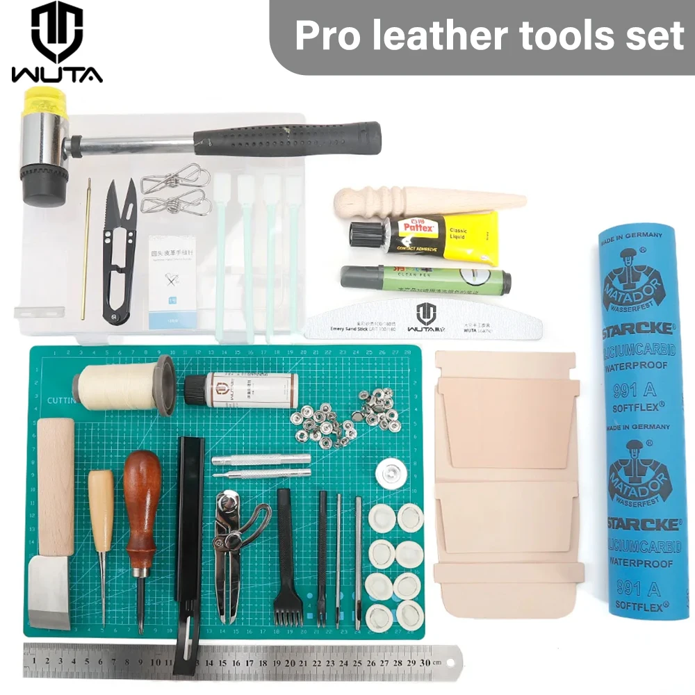 WUTA Durable Basic Leather Craft Tool Set Leather Work Sewing Set DIY Hand Sewing Stitching Punching Cutting Tool Kit