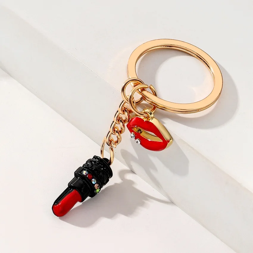 Fashion Red Lip Lipsticks Keychains for Women Bag Car Keys Holder Accessories