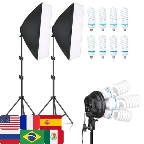 50x70 Photography Softbox Studio Photo Lighting Kit Soft Box Continuous Light System For Camera With 5500K E27 Photographic Bulb