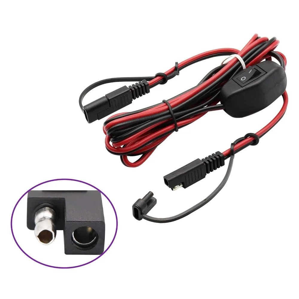 SAE Extension Cable 180CM 14AWG Wire Harness SAE To SAE Switch Polarity Reverse Adapter for Motorcycle Camp Trailer Solar Panels