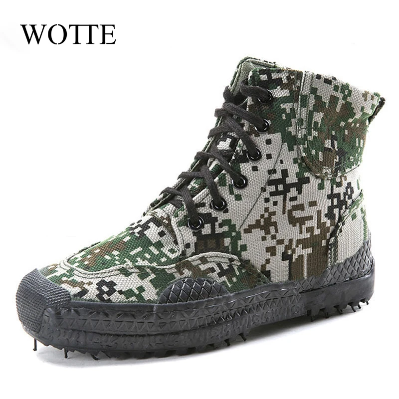 WOTTE Men Canvas Shoes High Top Ankle Boots Military Tactical Male Boots Men's Sneakers All Seasons Men Women Casual Shoes