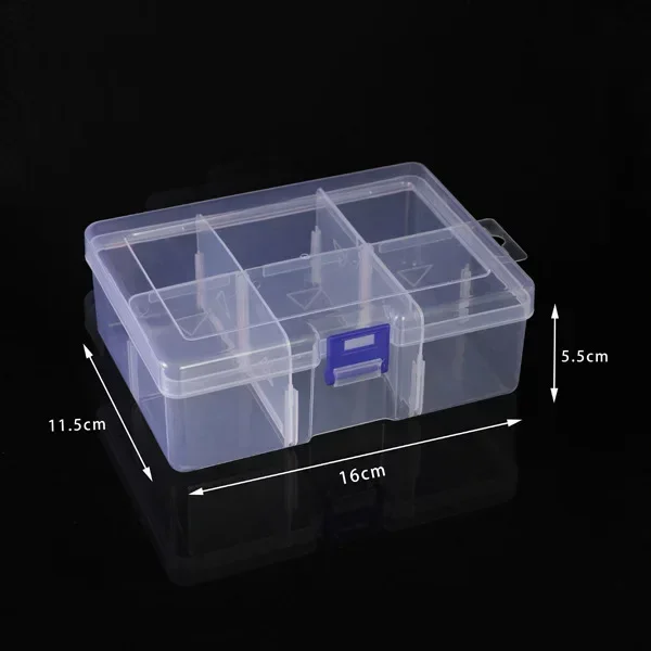 Clear Plastic Storage Box 1L with 6 Compartments, Adjustable Grid Organizer for Tools/Home, Dustproof Container 16.5x11.5x5.5cm