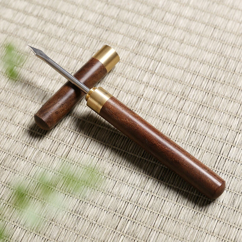 Ice Pick in acciaio inossidabile con manico in legno e accessori per la cerimonia del tè dello strumento da cucina della guaina