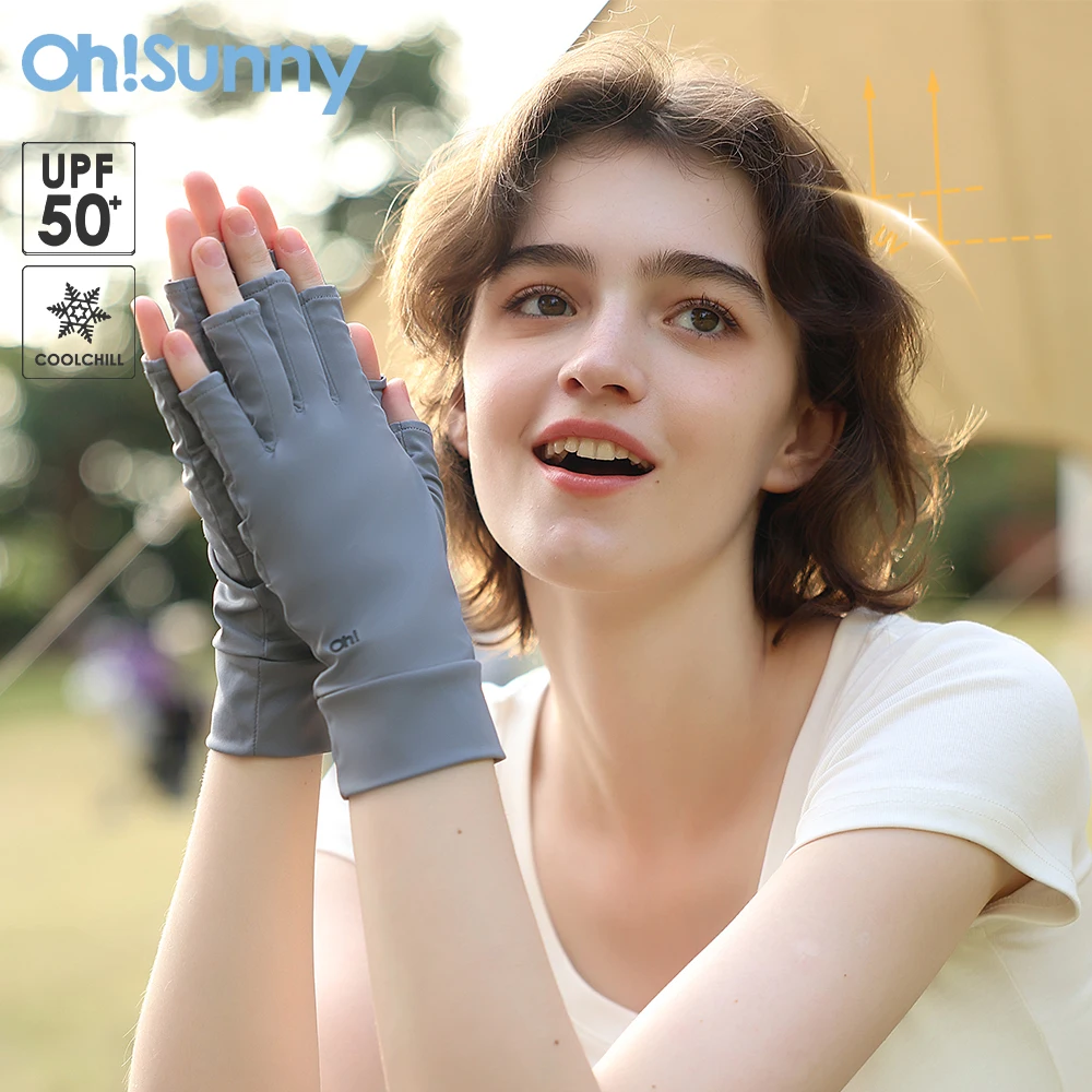 OhSunny Sunscreen Gloves Sun Protection Breathable Coolchill Fabric Fingerless Mittens Anti-UV UPF50+ for Women Outdoor Driving