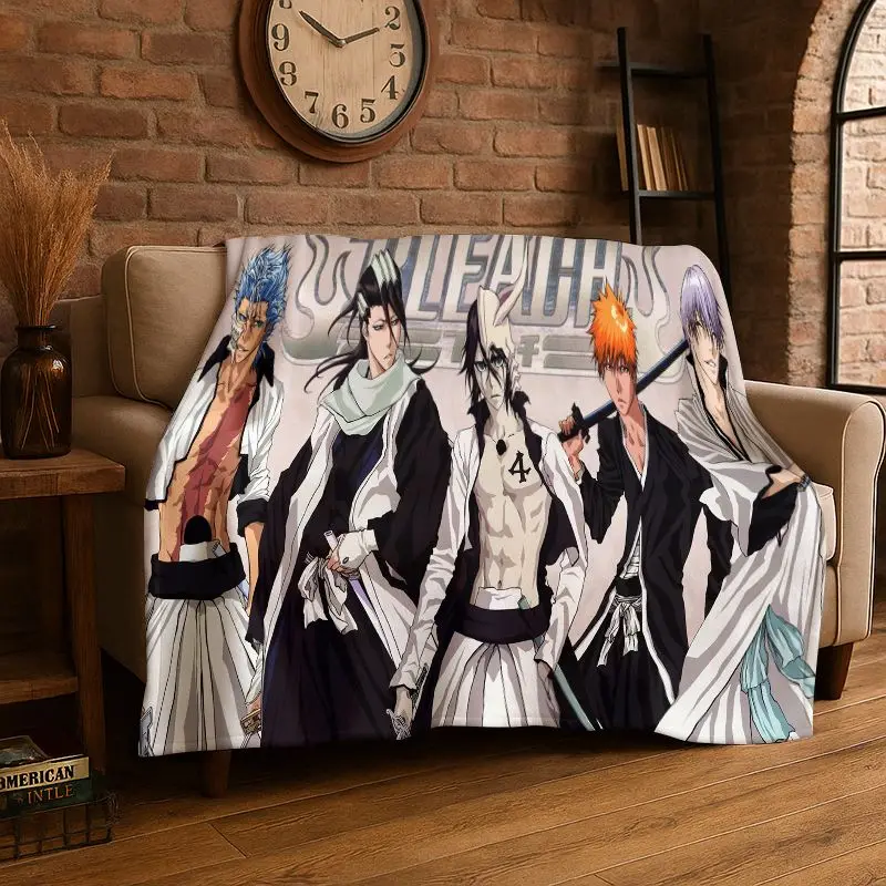 Classic Anime Bleach Kurosaki Ichigo Cartoon Flannel Blanket,Ultra Soft Plush Throw for Home Bedroom Bed Sofa Cover Picnic