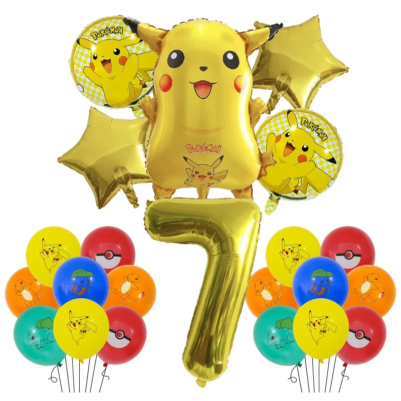 22pcs Cartoon Pokemon Pikachu Theme Foil Balloons Set Latex Balloon Birthday Party Decora Supplies
