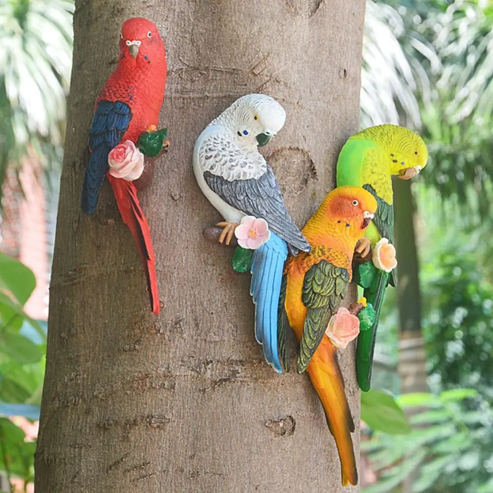 

Tree Ornament Resin Budgerigar Parrot Statue Simulated Creative Animal Sculpture Wall Mounted Waterproof Bird Figurines Garden