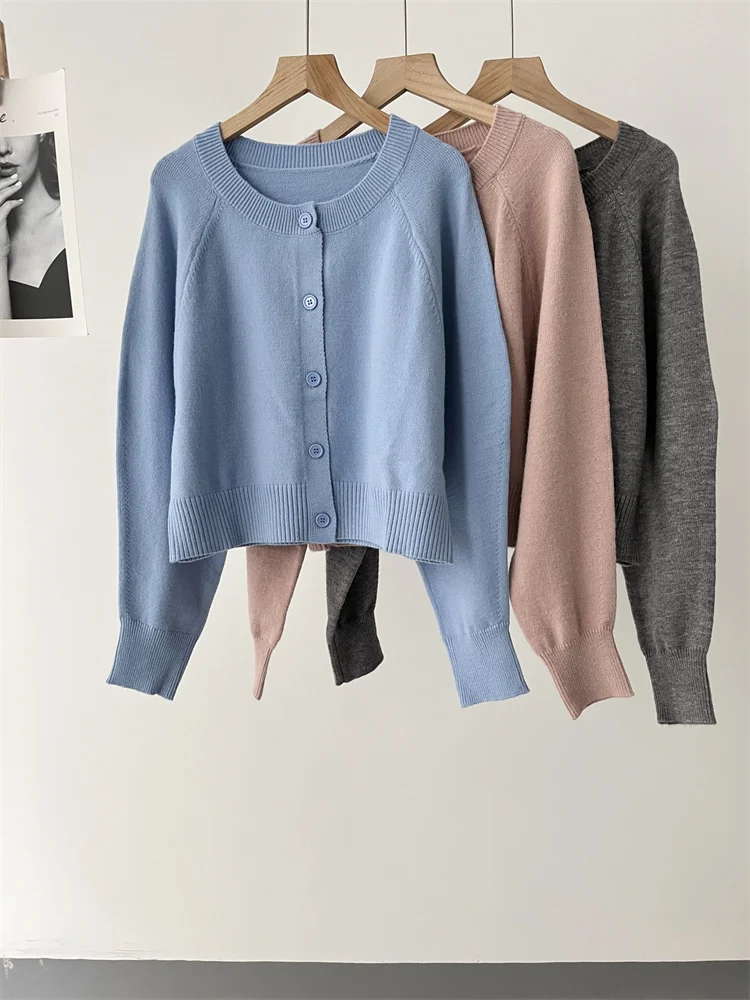 Cardigan corto lavorato a maglia da donna 4 colori girocollo manica lunga da donna maglione monopetto maglieria inizio autunno