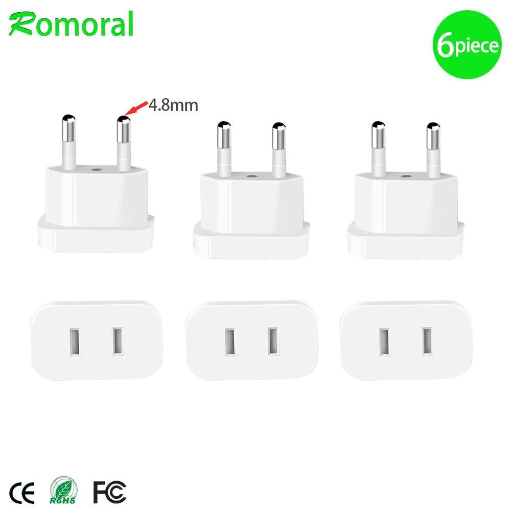 【Upgraded】US To EU Plug CN To Europe Travel Wall AC Power Charger Outlet Adapter Converter 2 Round Socket Input Pin